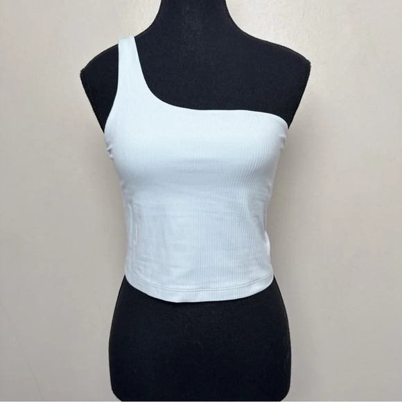 Lululemon Womens 8 Ribbed Nulu Asymmetrical Yoga Tank Top Sheer Blue - Picture 2 of 10